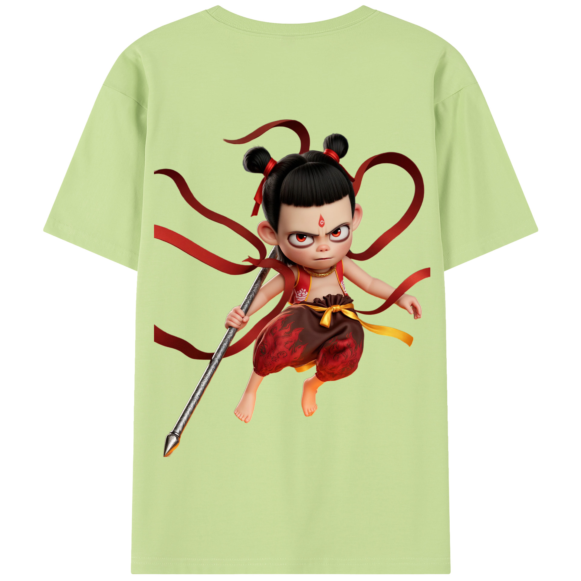 （画像用） Ne Zha 2 ナタ 魔童の大暴れ 綿100％半袖Tシャツ（背面プリント）